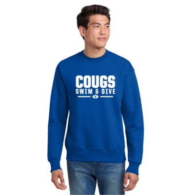BYU Swim Next Level 9000 Royal Sweatshirt With Name on the Back Cougs